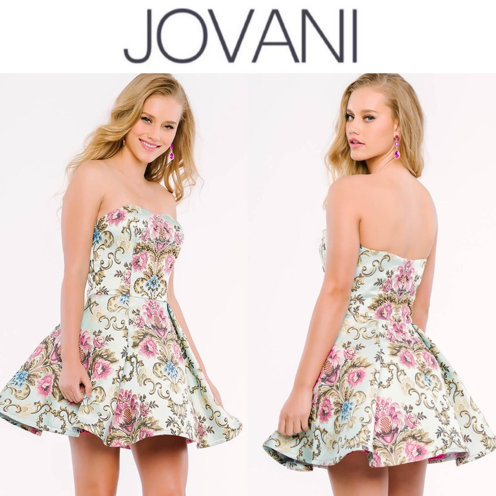 *Jovani Strapless Floral Mini Dress Rhinestones and Paisley Print* - Picture 10 of 11